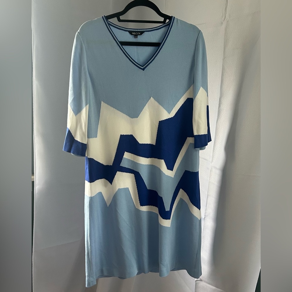 Misook Light Blue and Navy Geometric Women’s Dress